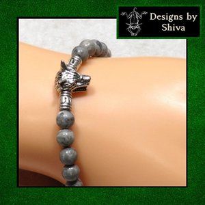 Norse Wolf Grey Stone Bracelet